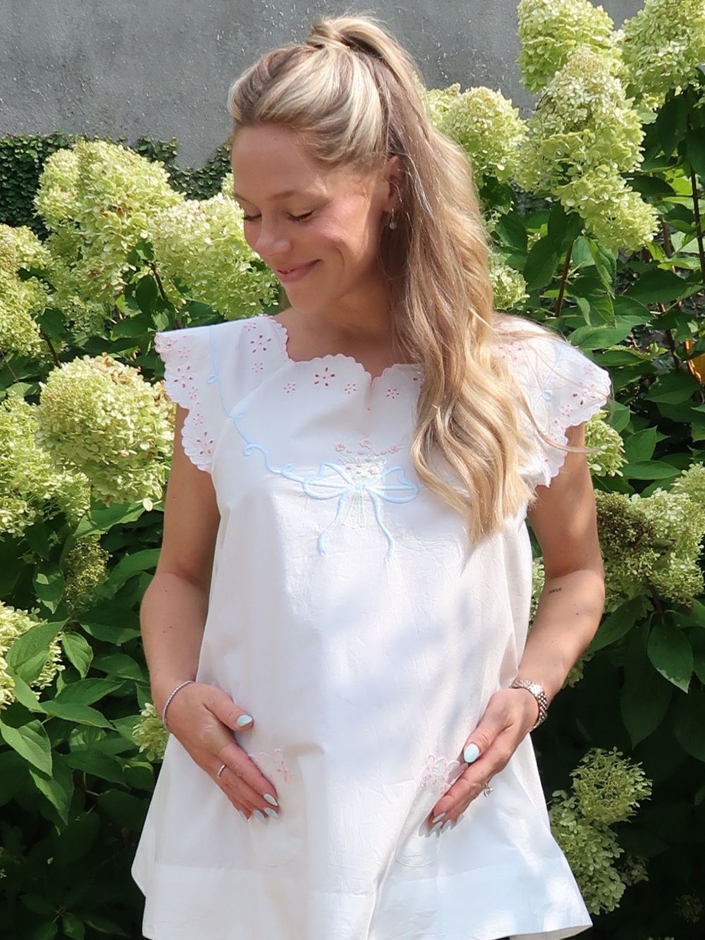 For Love & Lemons White Mini Dress with Blue and Pink Embroidery - Picture 2 of 3